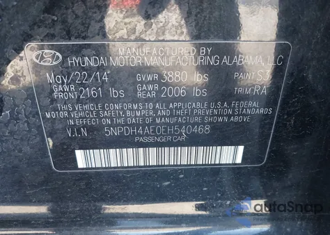 2014 Hyundai Elantra Se from USA, damaged, VIN 5NPDH4AE0EH540468